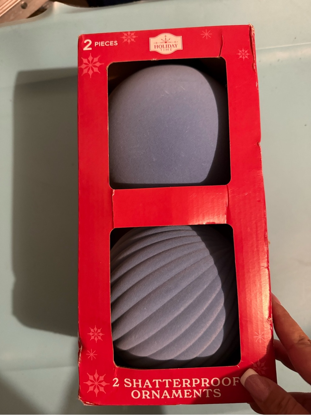 Holiday Time Light Blue Shatterproof Ornaments - 2 Pack-NWT
